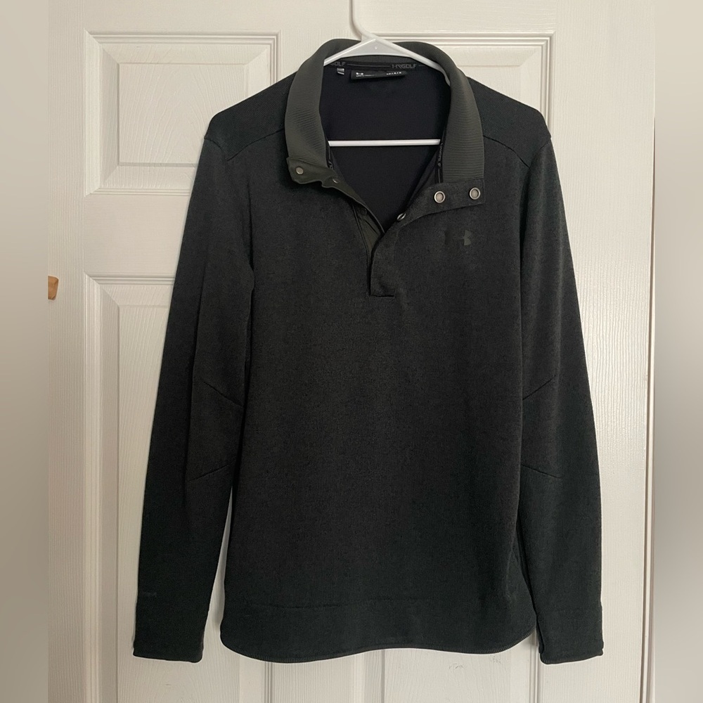Under Armour Golf Storm Dark Green Long Sleeve Quarter Button Pullover Sz Large